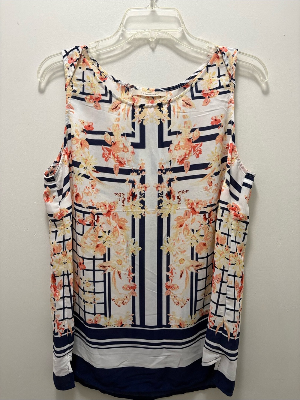 41 Hawthorn White Tank with Navy Stripes & Coral Floral